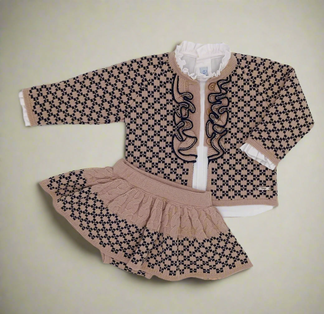 Camel and Navy Skirt Knit Set